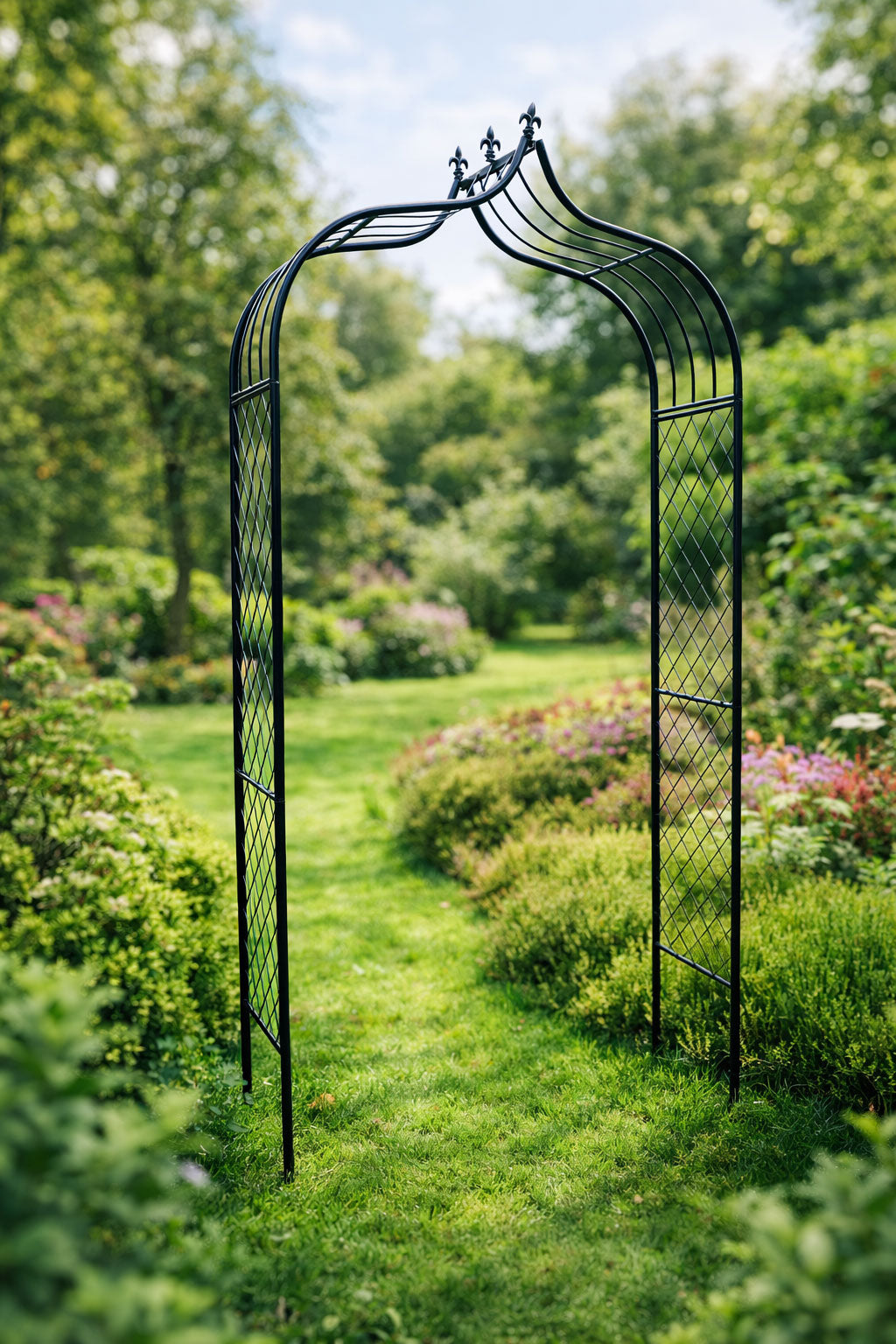 Decorative Garden Arch Trellis Frame - Black Outdoor Garden Archway for Clematis &amp; Climbing Rose Plants