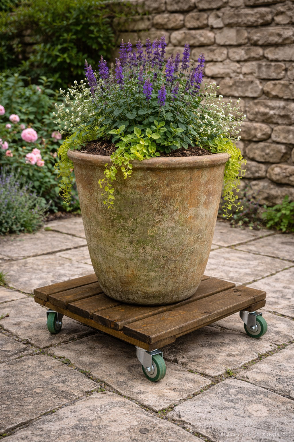 Solid Timber Plant Pot Stand with Wheels - Planter Plant Caddy 3 Sizes