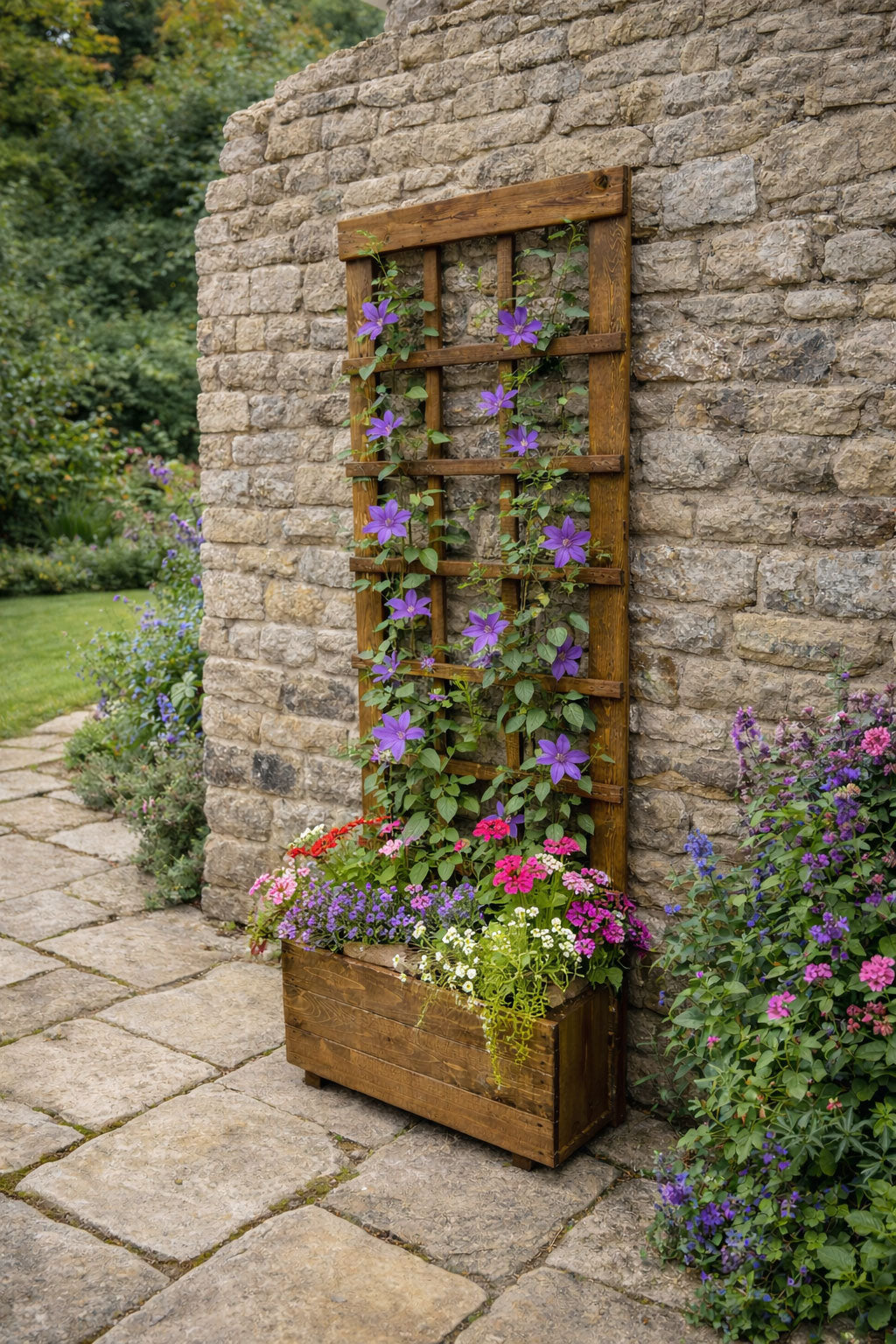Heavy Duty Wooden Planter with Trellis Outdoor Garden Planter Box for Climbing Plants