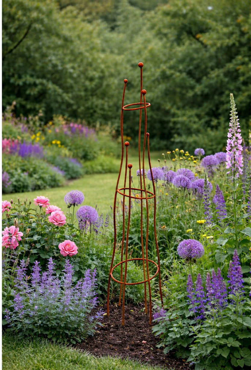Handcrafted Steel Garden Obelisk Plant Support Frame - Heavy Duty Rust ...