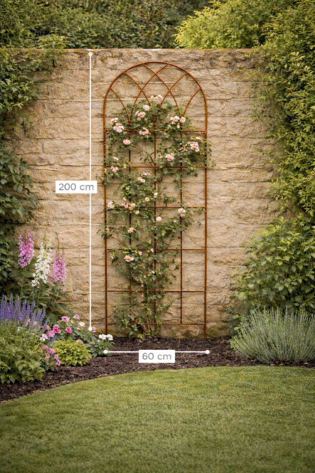 Tall Natural Rust Garden Trellises for Roses - High Climbing Plant Frames