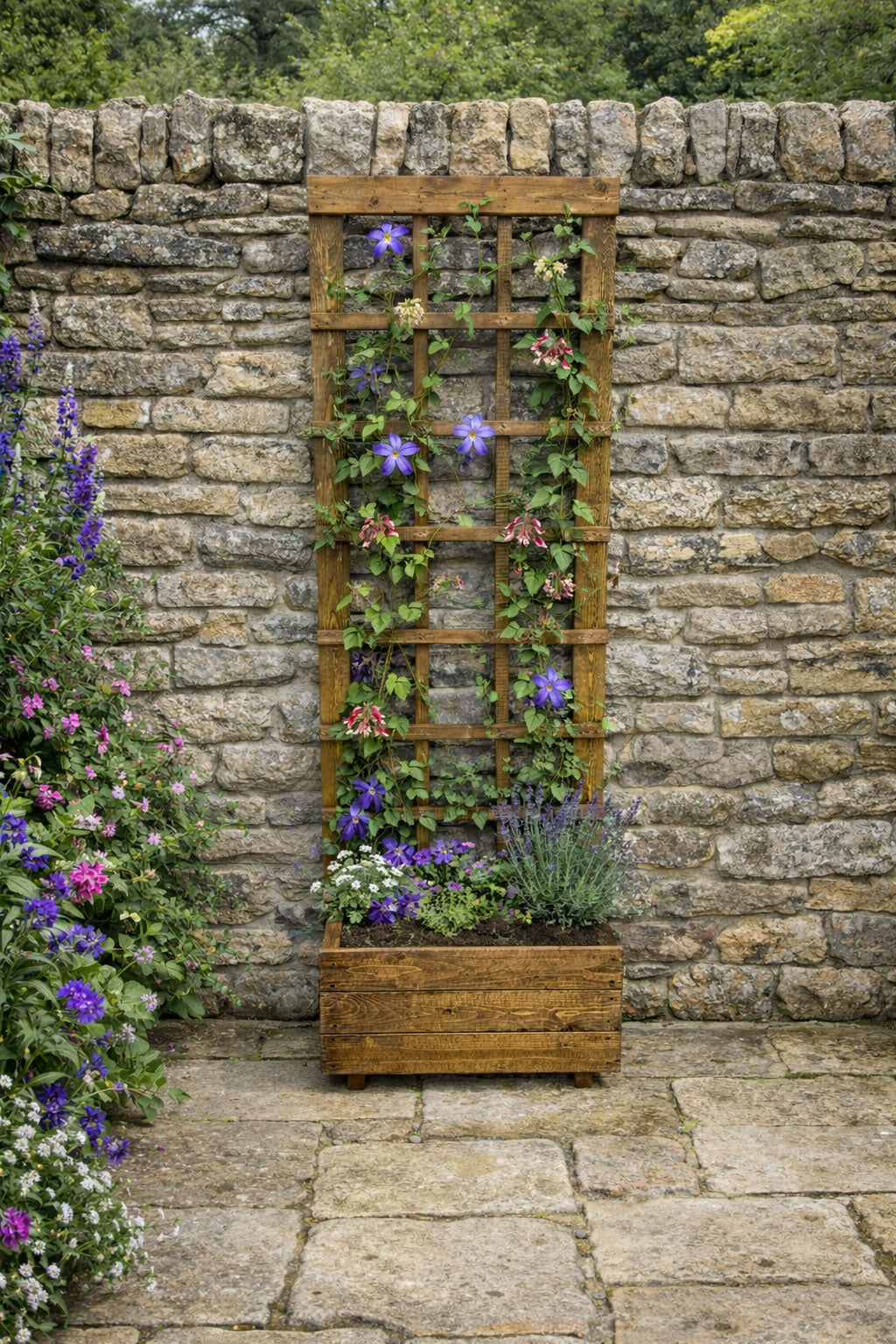 Heavy Duty Wooden Planter with Trellis Outdoor Garden Planter Box for Climbing Plants