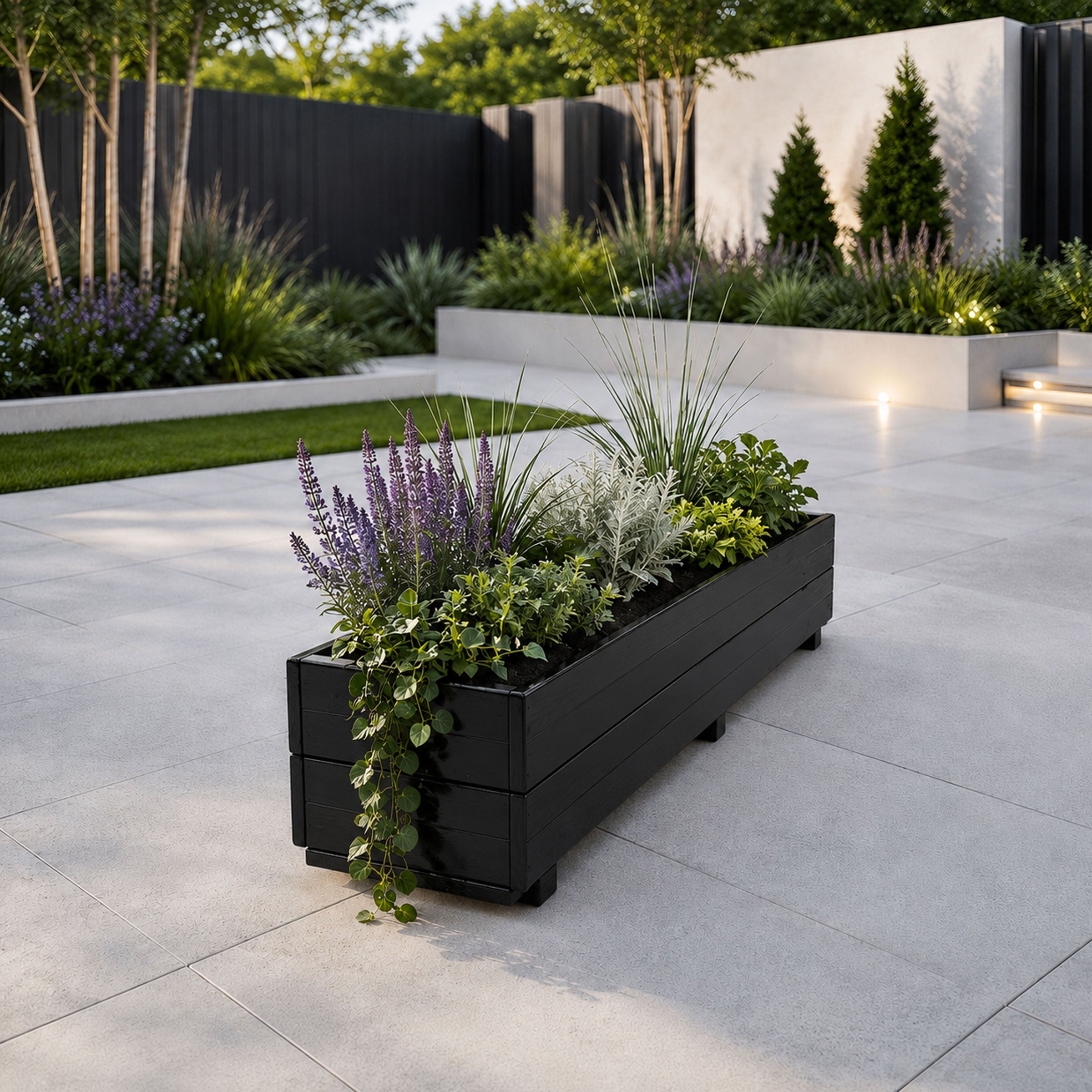 Modern Black Wooden Window Box Planters - Fully Assembled Timber Troughs