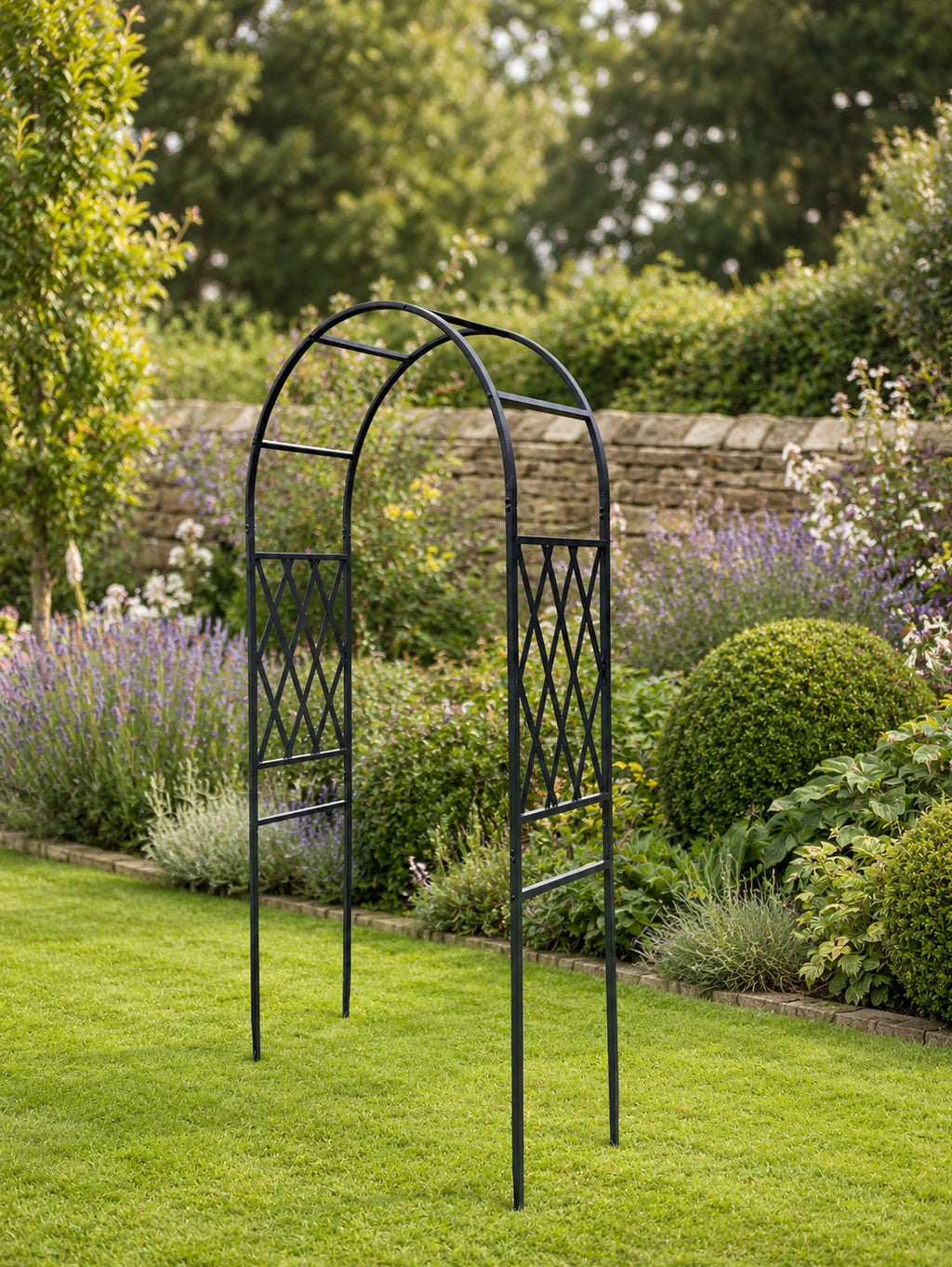 Metal Garden Arch for Climbing Plants  - Black Steel Lattice Rose & Climber Support