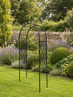 Metal Garden Arch for Climbing Plants  - Black Steel Lattice Rose & Climber Support
