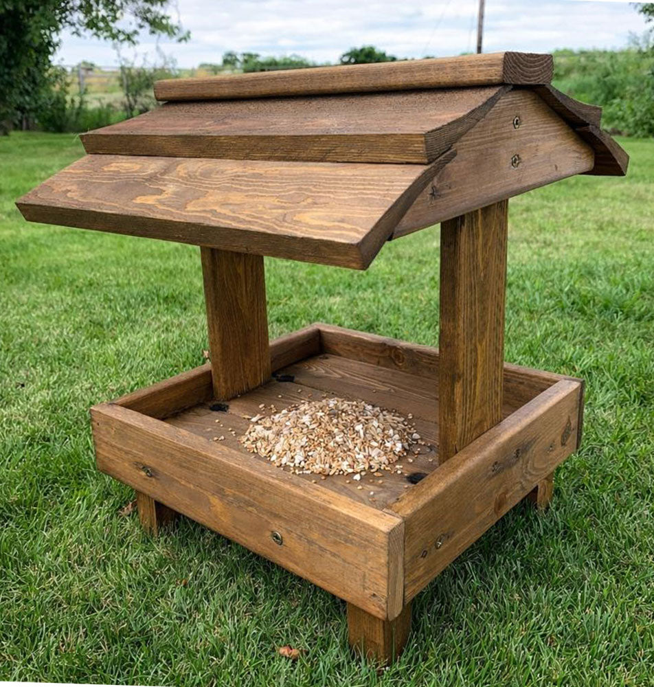 Fully Assembled Wooden Bird Feeding Table  - Heavy Duty Ground Feeder for Garden Birds