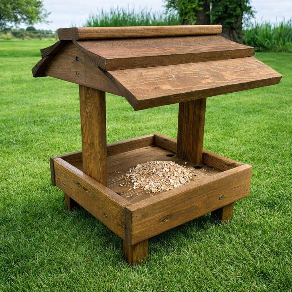 Fully Assembled Wooden Bird Feeding Table  - Heavy Duty Ground Feeder for Garden Birds