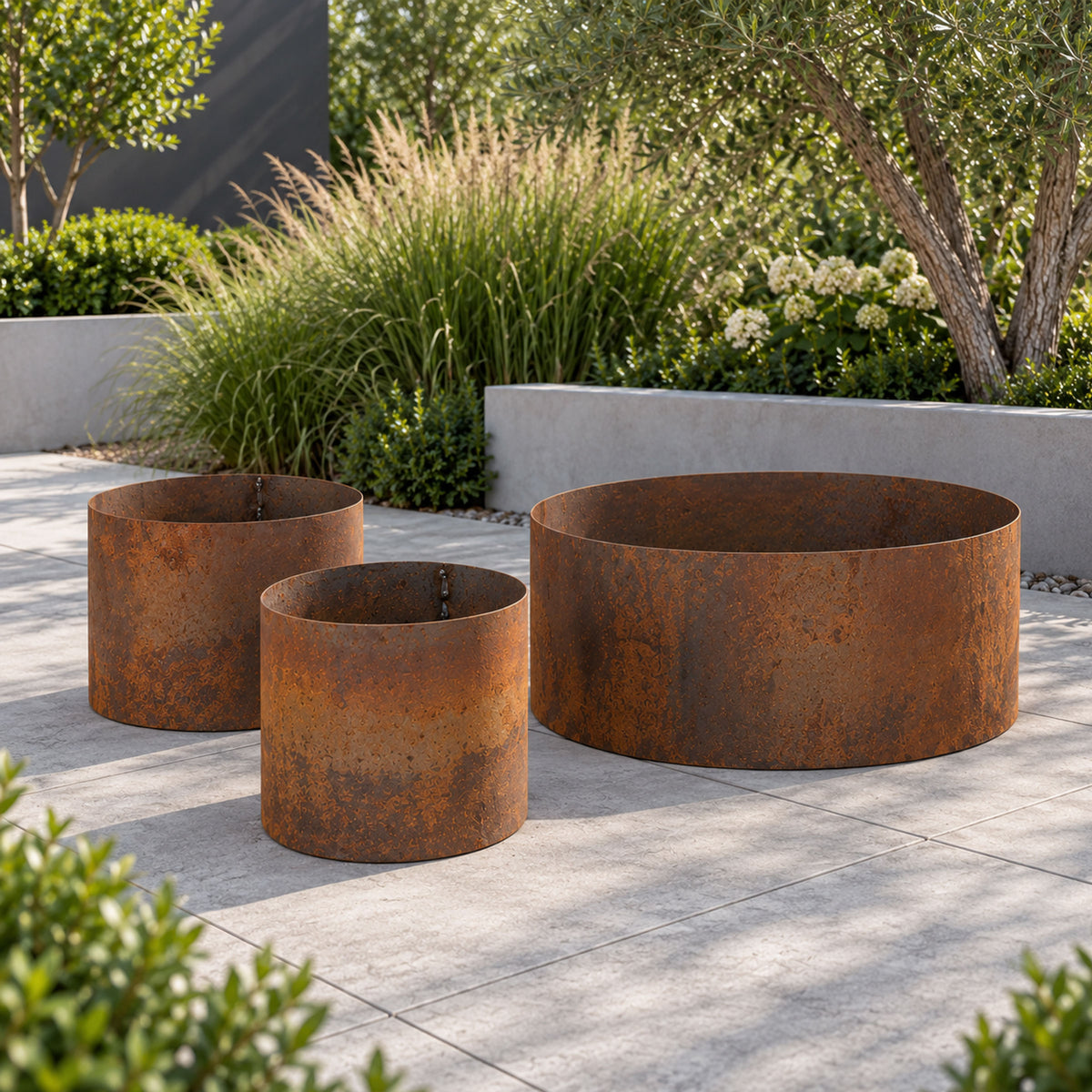 Heavy Duty Circular Rust Steel Planter Rings  - Handmade Rustic Metal Garden Planters & Raised Bed Surrounds