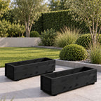Twin Pack Black Wooden Garden Planters Heavy Duty Flower Plant Trough Boxes Fully Assembled  Patio Herb 80cm Long