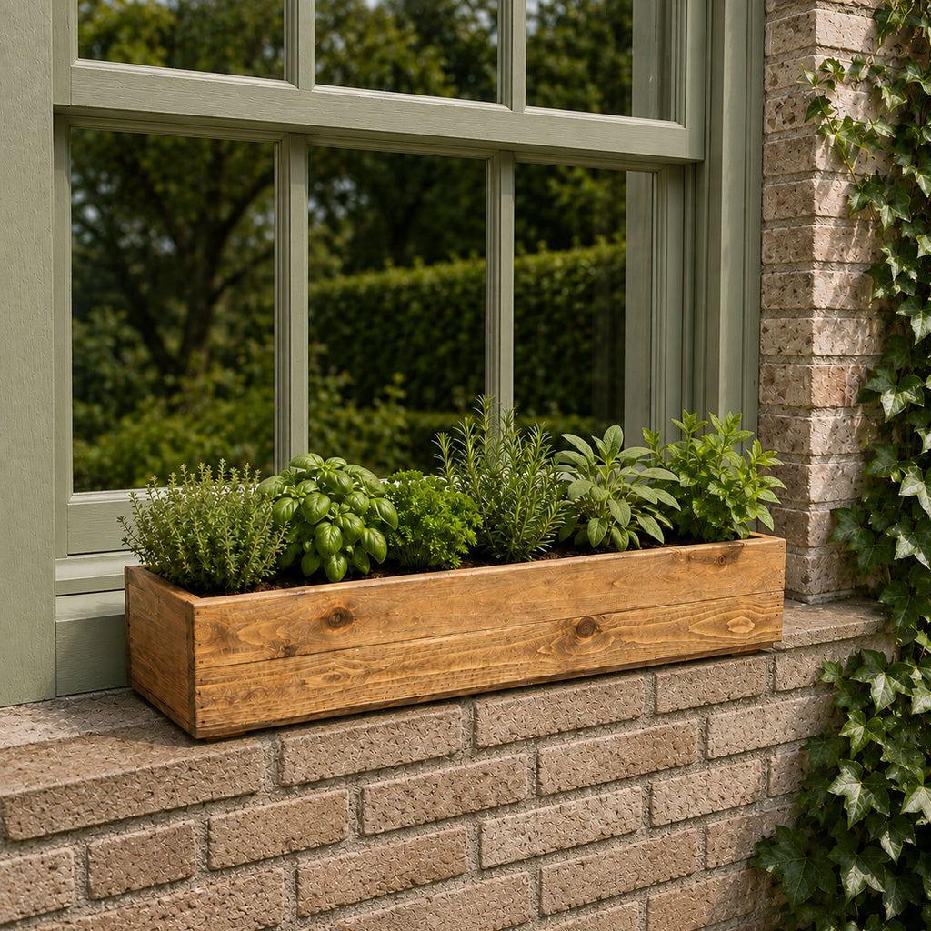 Wooden Window Boxes – Handmade Outdoor Timber Planter Troughs for Flowers, Herbs, Patios & Gardens – Fully Assembled
