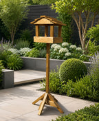 Wooden Bird Table with Stand - Freestanding Garden Wild Bird Feeder 130cm High