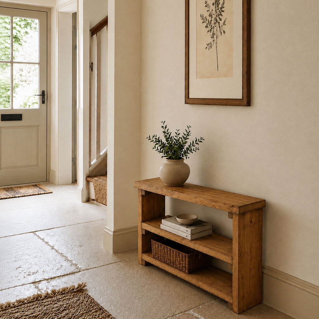 Solid Wood 3 Tier Sofa Table - Narrow Console Table, Rustic Wooden Storage Slim Shelf Heavy Duty Furniture