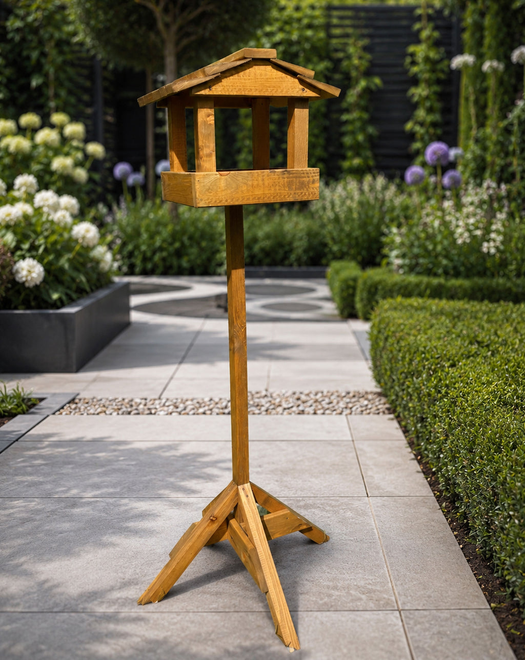 Wooden Bird Table with Stand - Freestanding Garden Wild Bird Feeder 130cm High