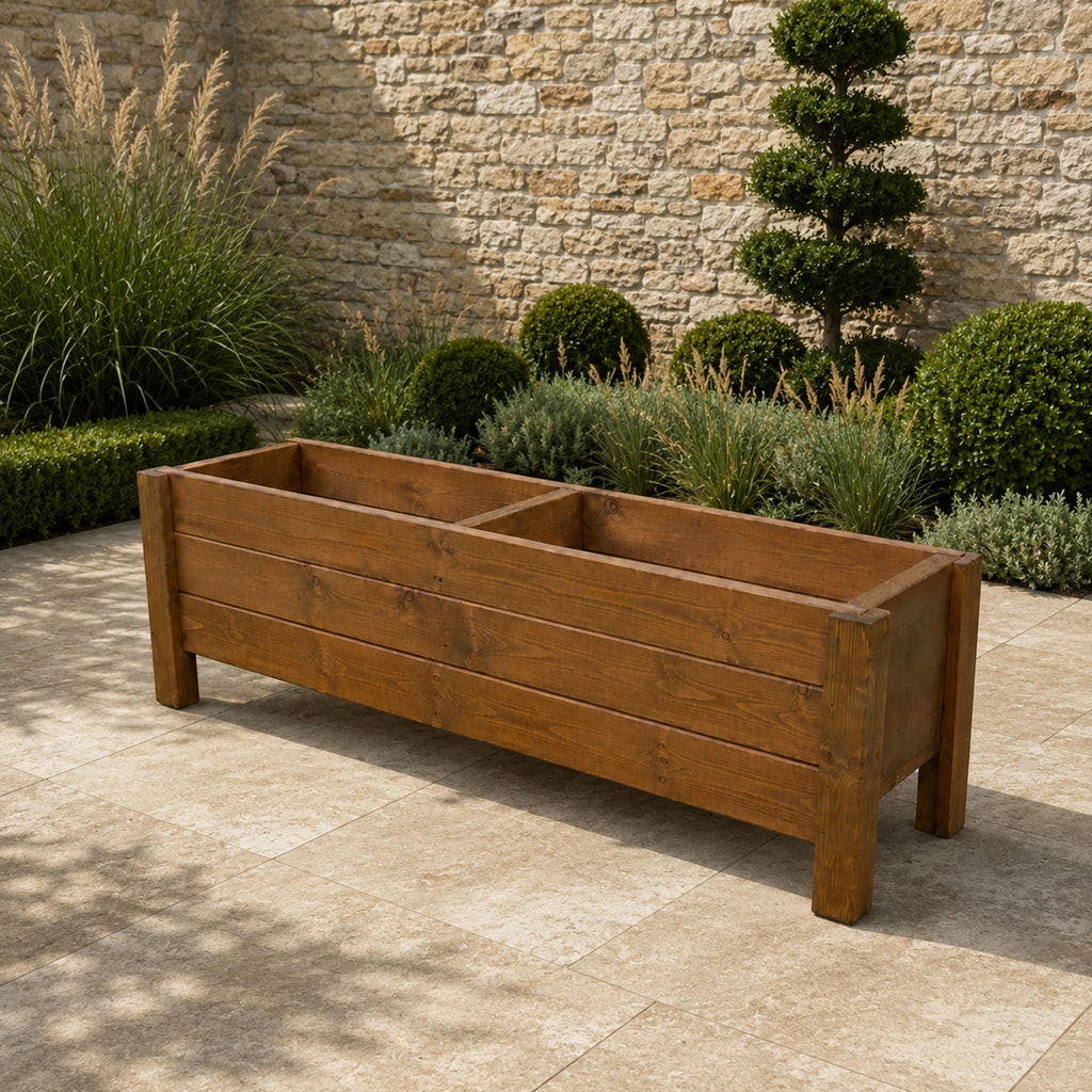 Handmade Wooden Planter Box - Outdoor Trough Planter for Garden & Patio