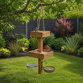 Hanging Bird Table Bird Feeding Station Wooden Garden Feeder - Water and Mesh Dishes