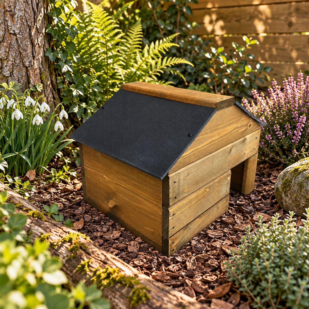 Heavy Duty Hedgehog House  - Solid Wood Garden Hibernation Shelter