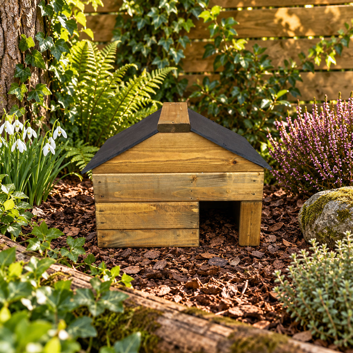 Heavy Duty Hedgehog House  - Solid Wood Garden Hibernation Shelter