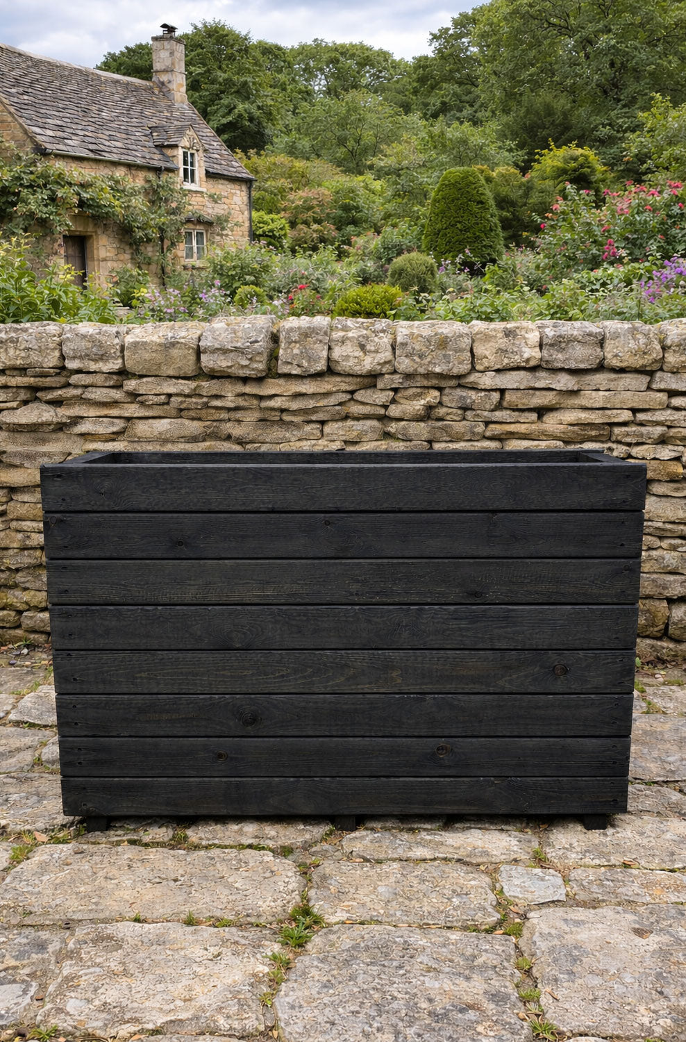 Extra Tall Black Wooden Planter - Large Garden Container Divider