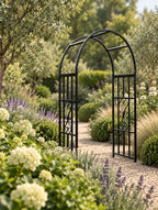 Metal Garden Arch Trellis - Heavy Duty Steel Rose & Climbing Plant Support Arbor Black (H)210cm x (W)116cm