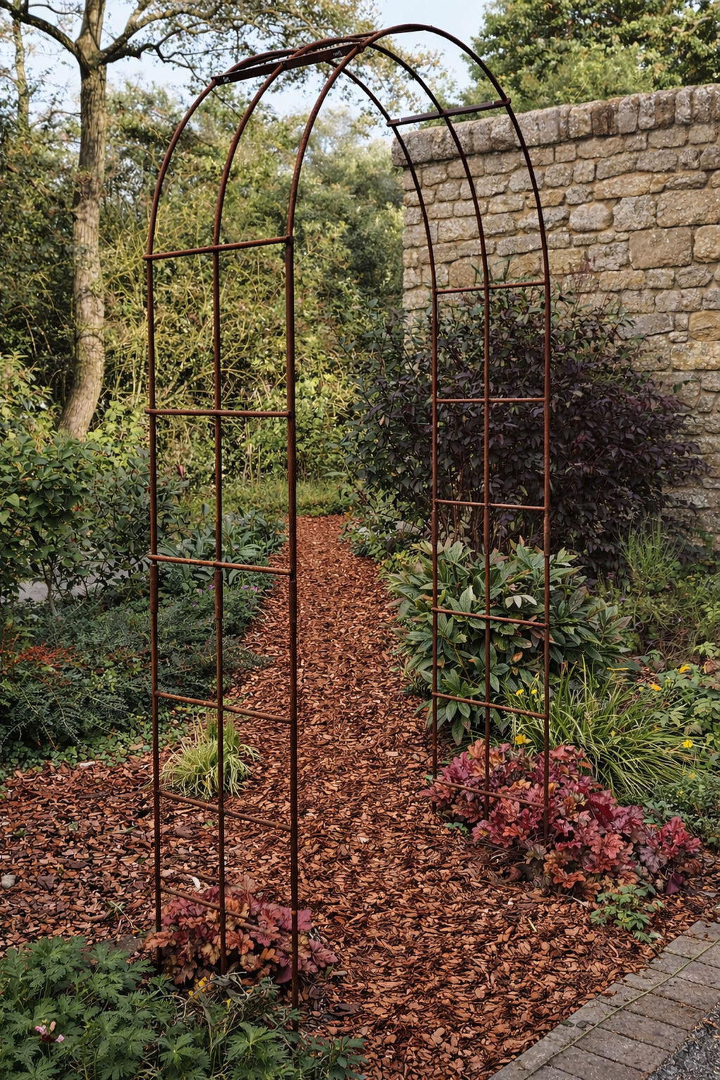 Handmade Heavy Duty Steel Garden Arch - Rustic Natural Rust Finish