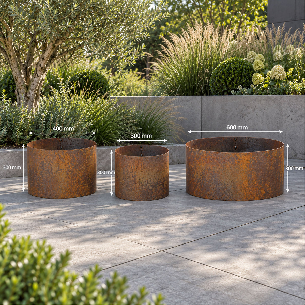 Heavy Duty Circular Rust Steel Planter Rings  - Handmade Rustic Metal Garden Planters & Raised Bed Surrounds