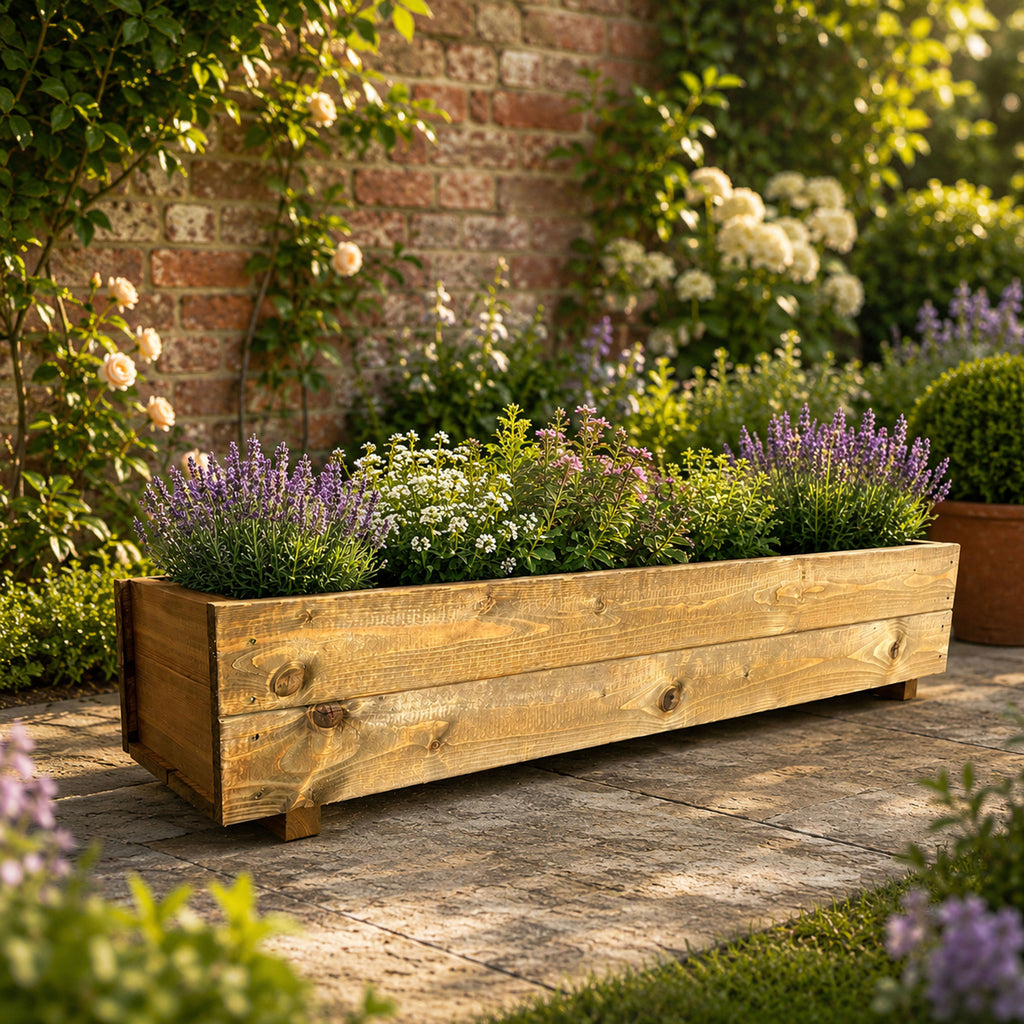 140cm Wooden Planter Box Raised Garden Trough Flower Herb Shrub Timber Outdoor Planter Fully Assembled
