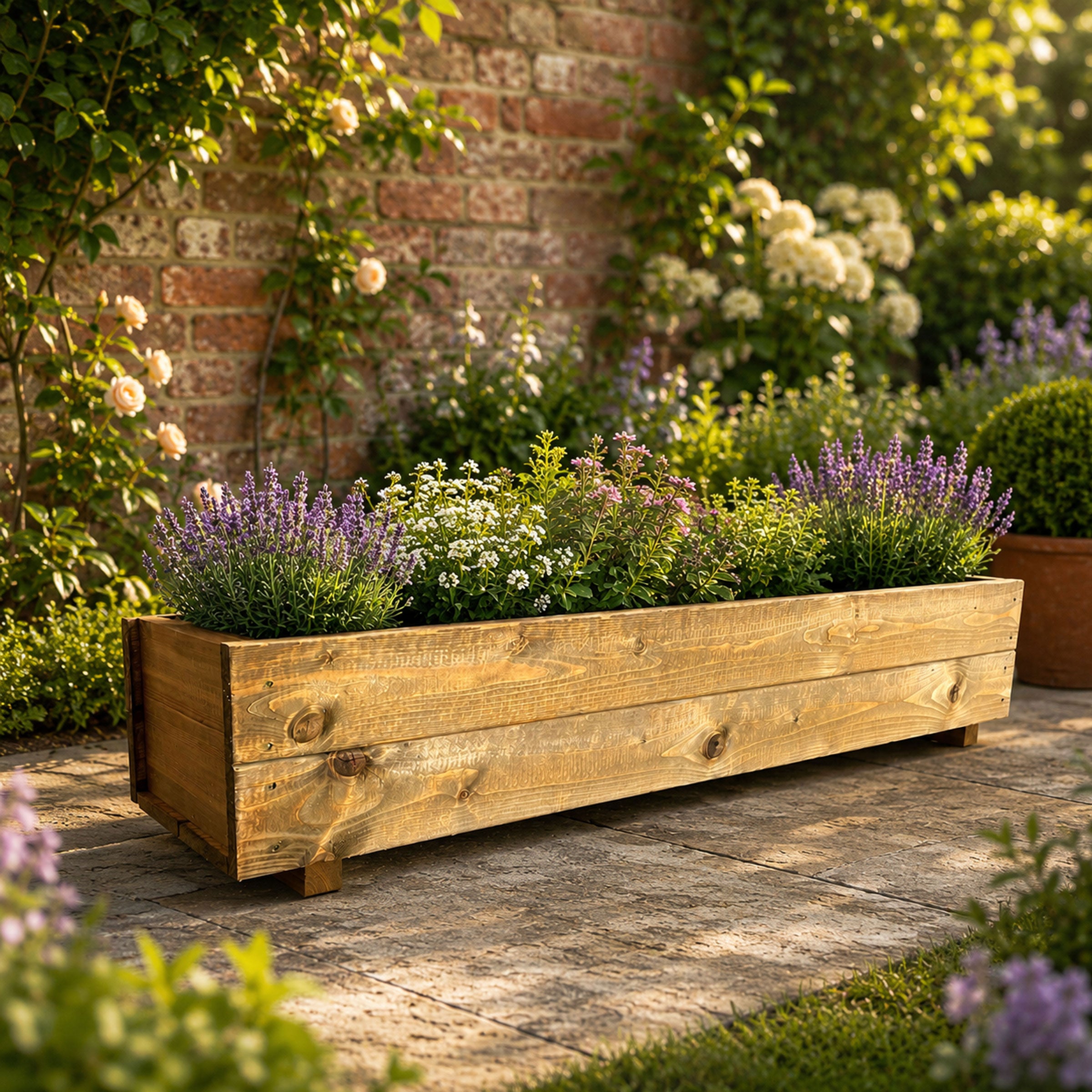 140cm Wooden Planter Box Raised Garden Trough Flower Herb Shrub Timber Outdoor Planter Fully Assembled