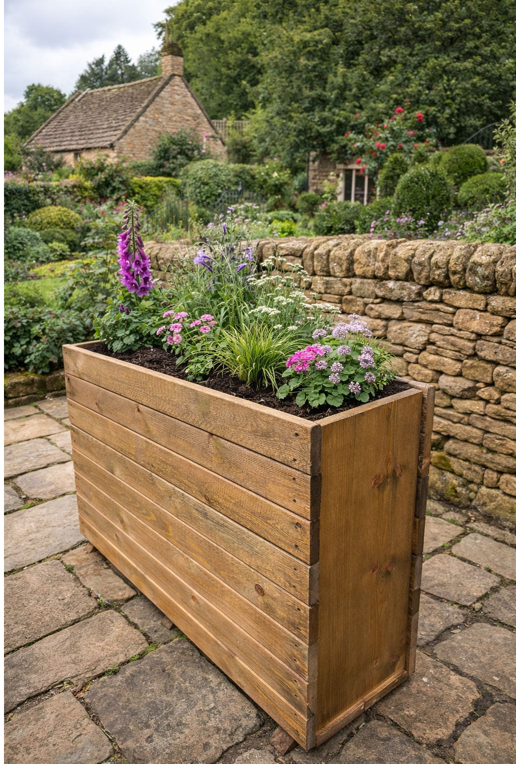 Extra Tall Heavy-Duty Wooden Planter - Ideal for Garden Barriers and Patio Spaces