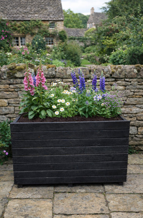 Extra Tall Black Wooden Planter - Large Garden Container Divider