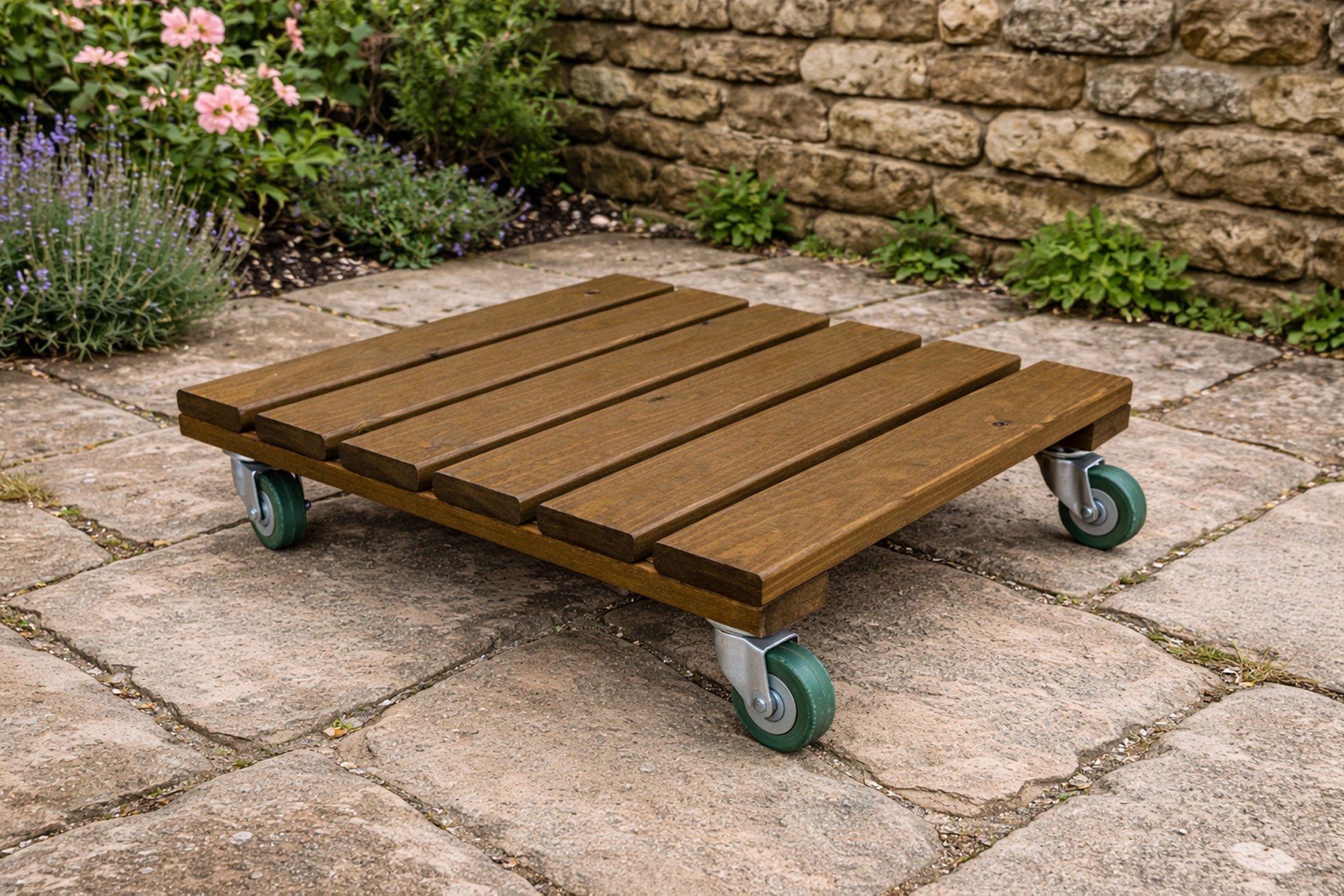 Solid Timber Plant Pot Stand with Wheels - Planter Plant Caddy 3 Sizes