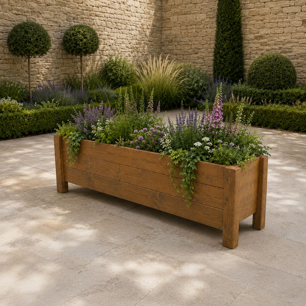 Handmade Wooden Planter Box - Outdoor Trough Planter for Garden & Patio