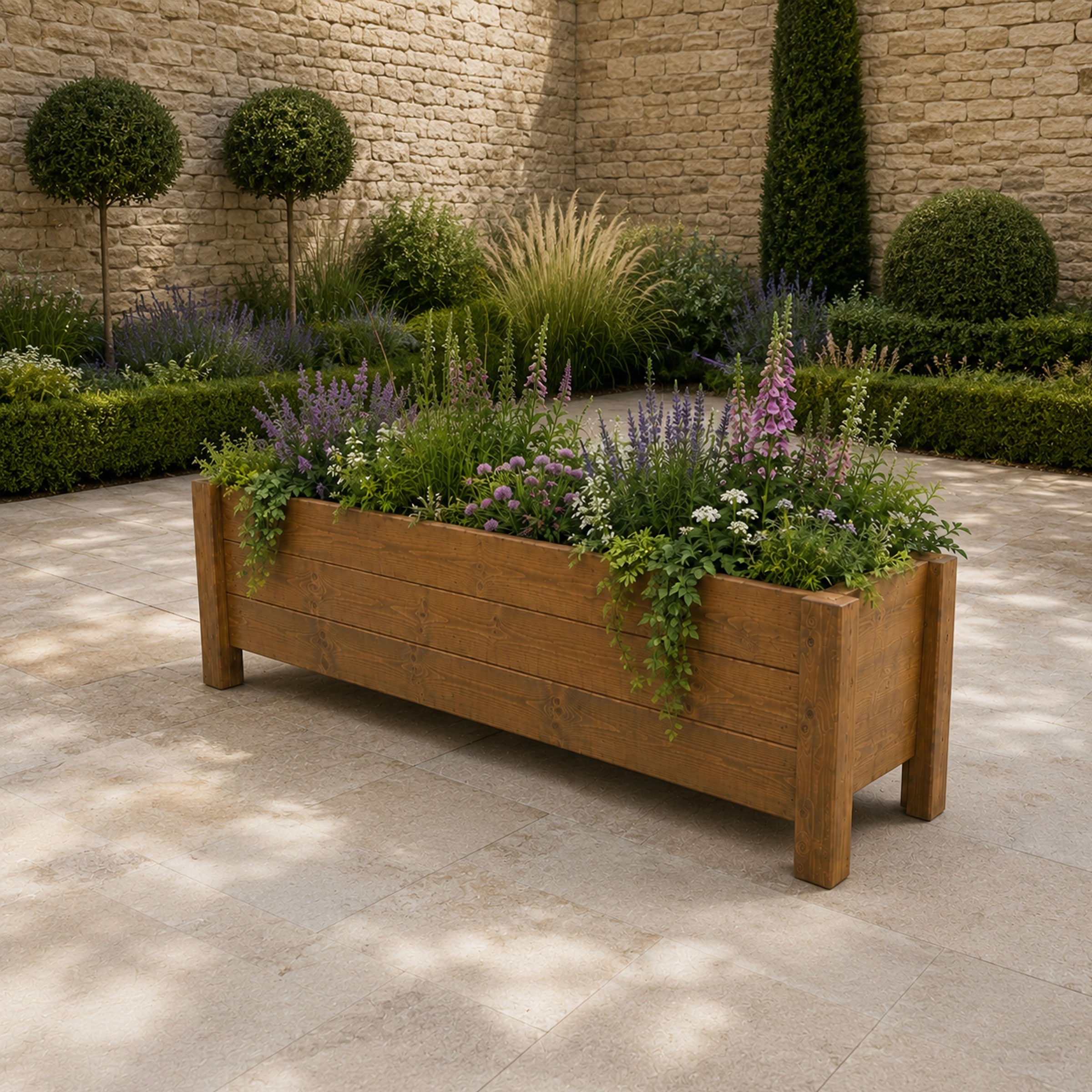Handmade Wooden Planter Box - Outdoor Trough Planter for Garden & Patio