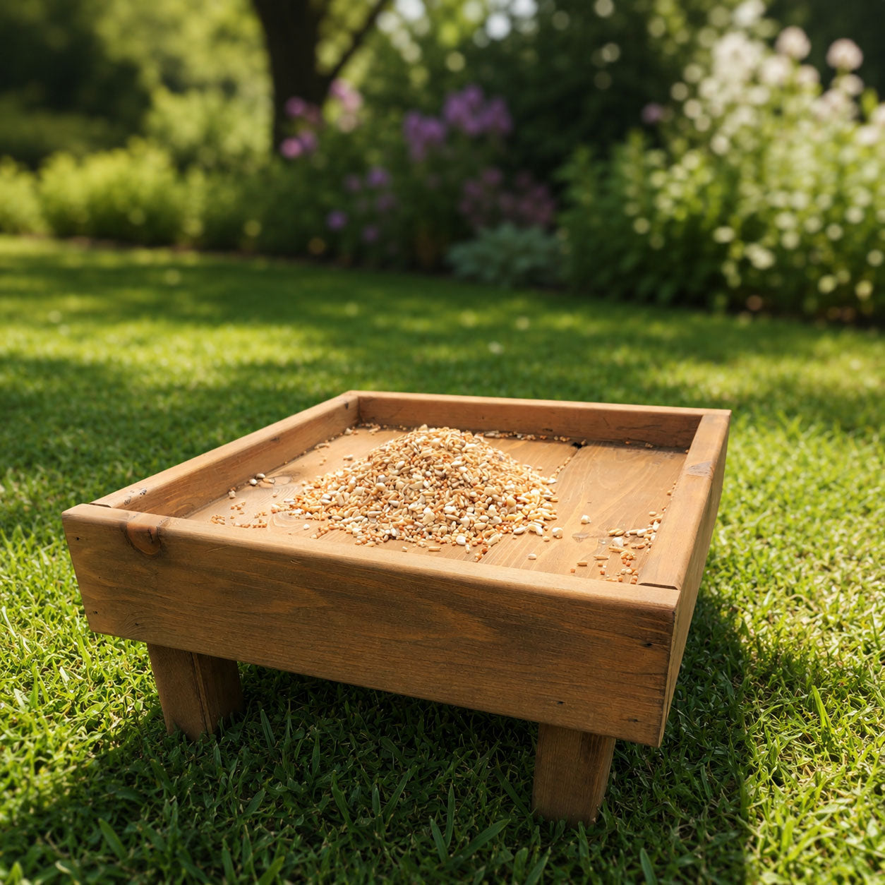 Wooden Ground Wild Bird Feeder Table Tray 30cm Heavy Duty Outdoor