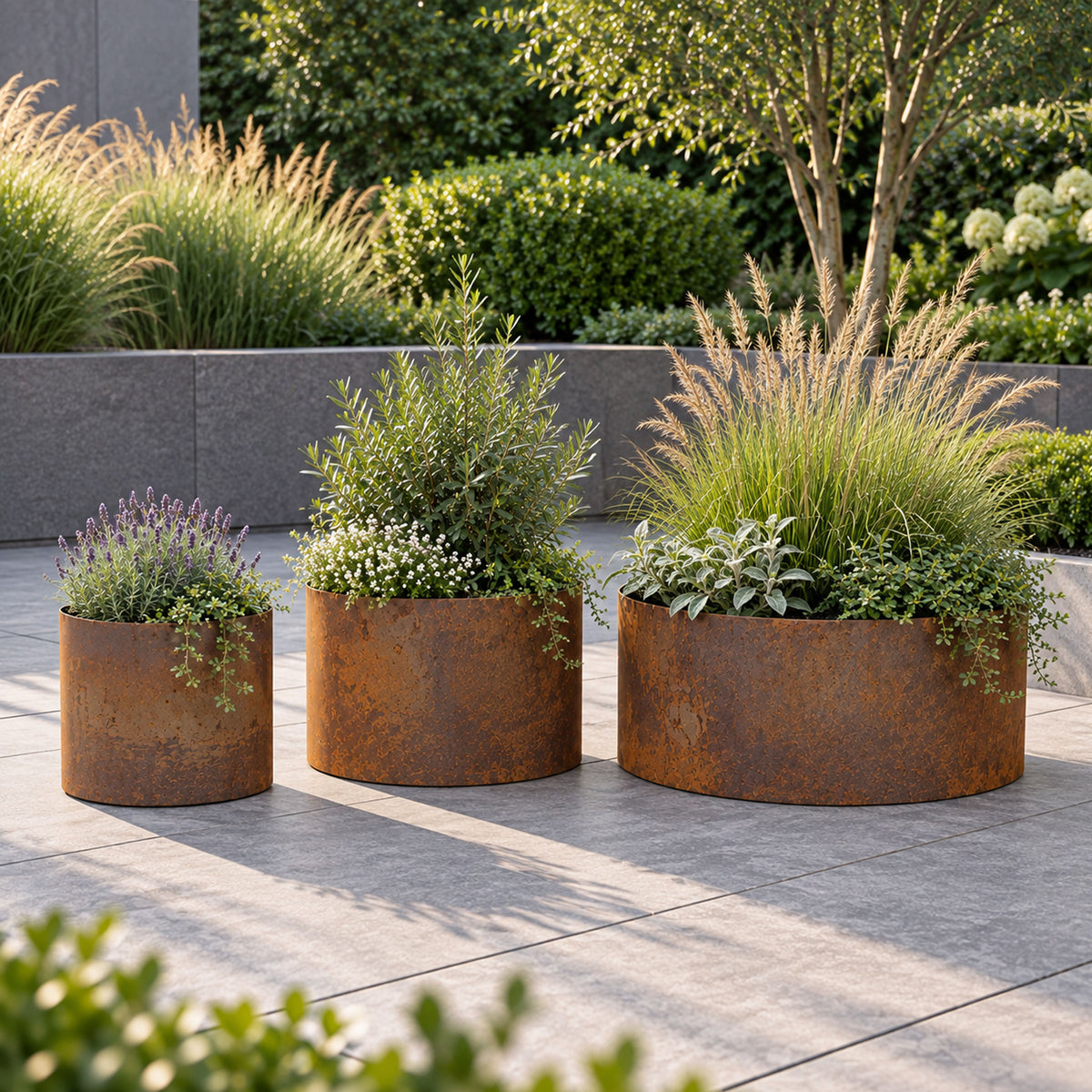 Heavy Duty Circular Rust Steel Planter Rings  - Handmade Rustic Metal Garden Planters & Raised Bed Surrounds