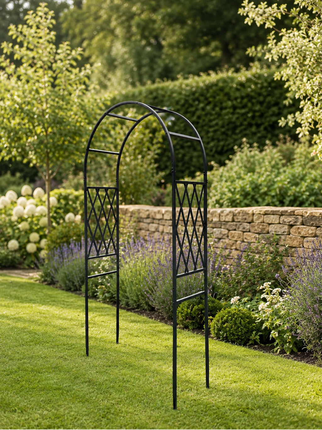Metal Garden Arch for Climbing Plants  - Black Steel Lattice Rose & Climber Support
