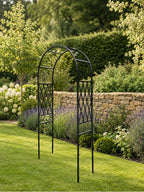 Metal Garden Arch for Climbing Plants  - Black Steel Lattice Rose & Climber Support