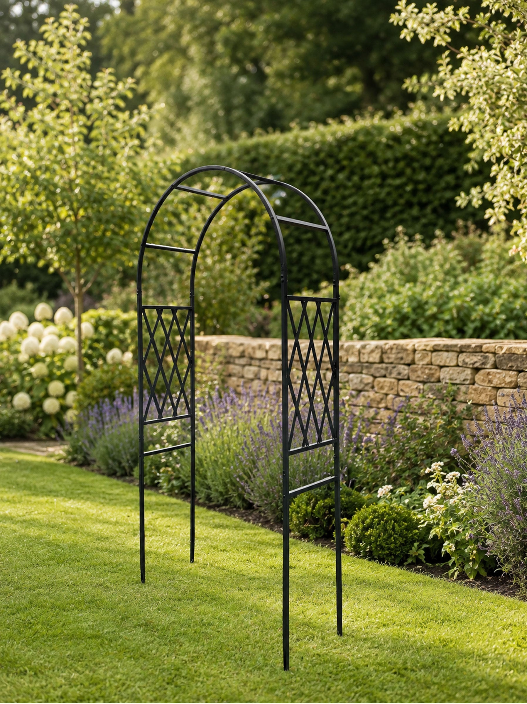 Metal Garden Arch for Climbing Plants  - Black Steel Lattice Rose & Climber Support