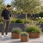 Heavy Duty Circular Rust Steel Planter Rings  - Handmade Rustic Metal Garden Planters & Raised Bed Surrounds