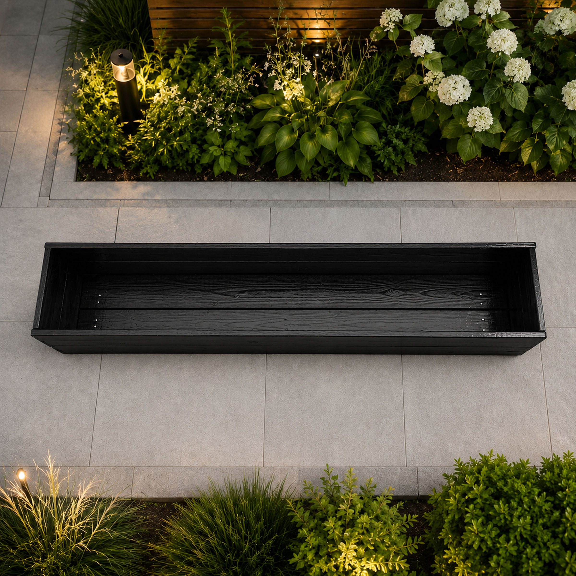 Modern Black Wooden Window Box Planters - Fully Assembled Timber Troughs