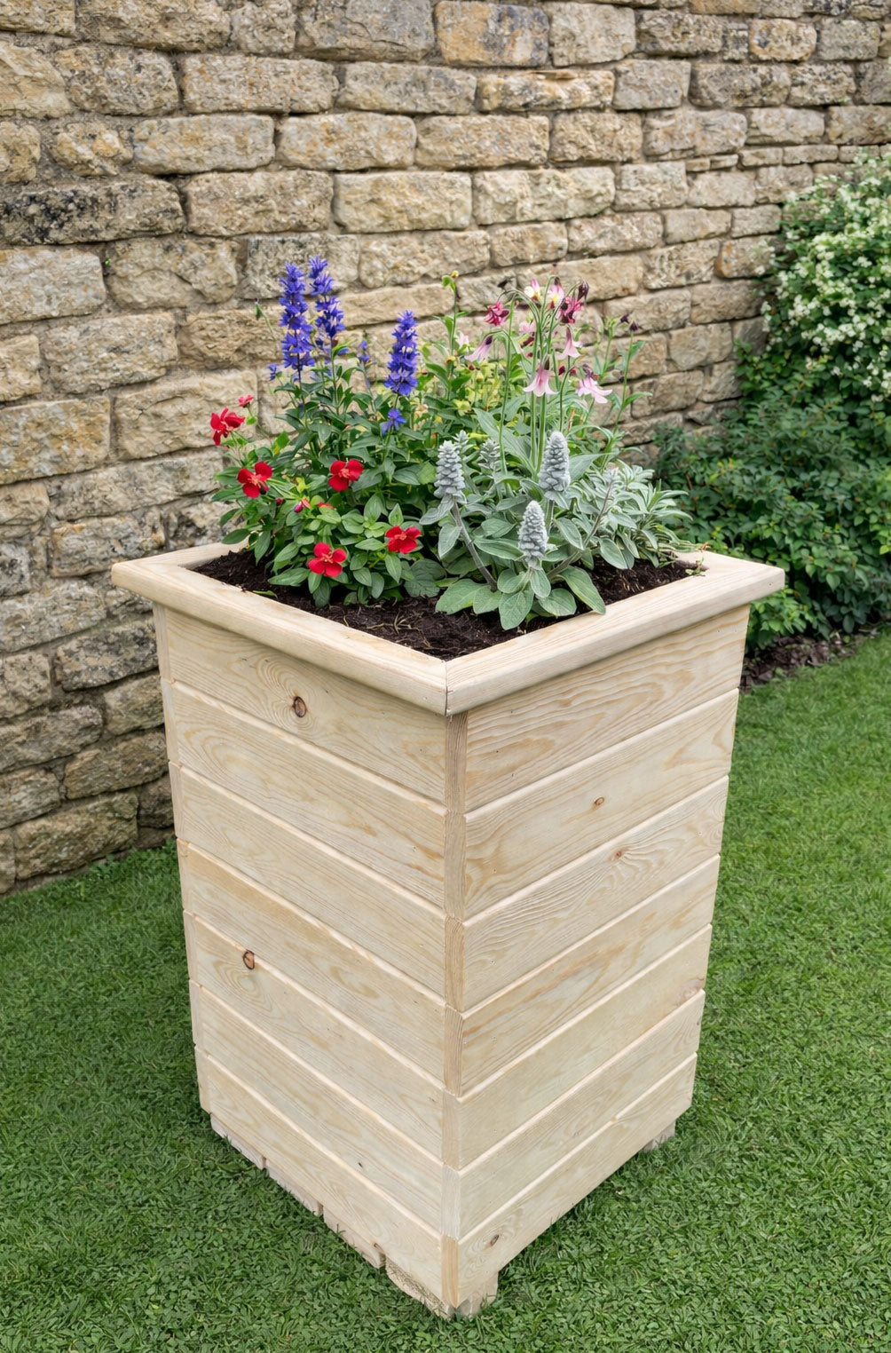 Tall High Wooden Planter - Narrow Garden Plant Container Box in 3 Finishes