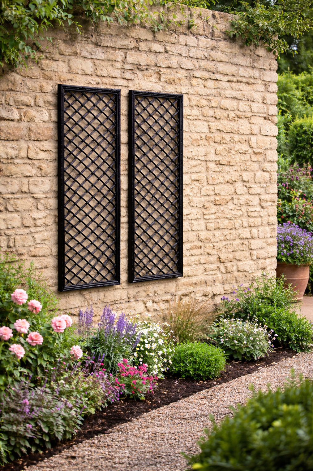 Black Garden Willow Trellis Panels - Modern Framed Supports for Climbing Plants