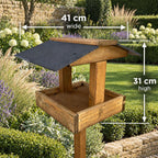 Coverdale Wooden Bird Table with Black Roof and Sturdy Stand for Garden Wild Birds