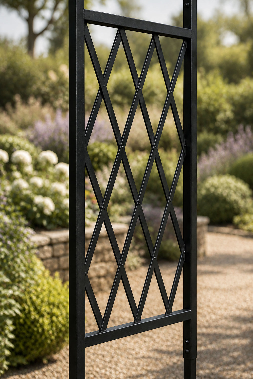 Metal Garden Arch for Climbing Plants  - Black Steel Lattice Rose & Climber Support