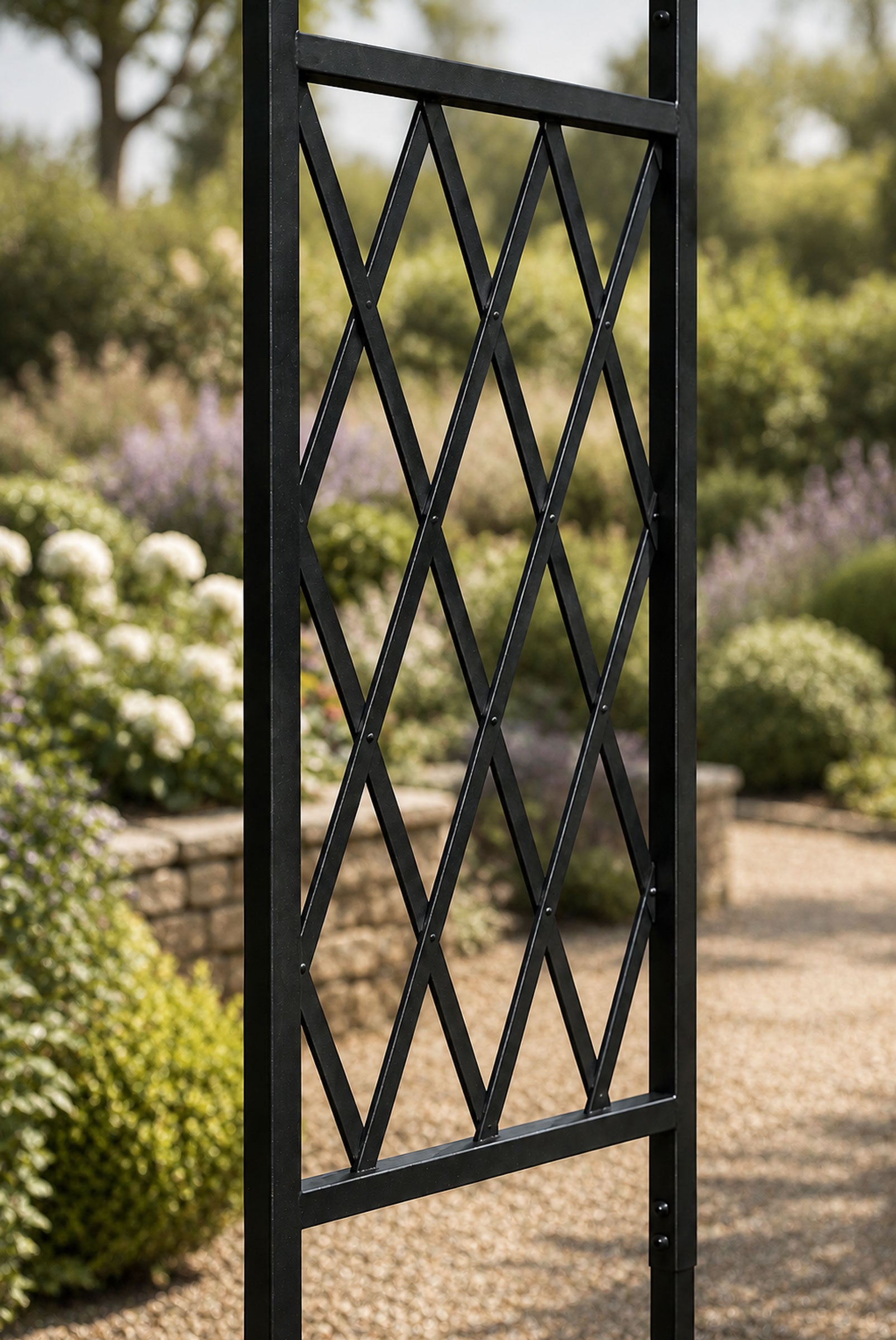 Metal Garden Arch for Climbing Plants  - Black Steel Lattice Rose & Climber Support