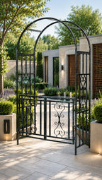 Heavy Duty Garden Entrance Arch with Double Gates Steel Garden Arch for Pathways and Walkways
