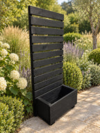 Wooden Planter with Trellis Privacy Screen - Black Climbing Plants for Patios & Decking