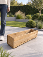 Twin Pack Tan Wooden Garden Planters Heavy Duty Flower Plant Trough Boxes Patio Herb 80cm Long  Fully Assembled