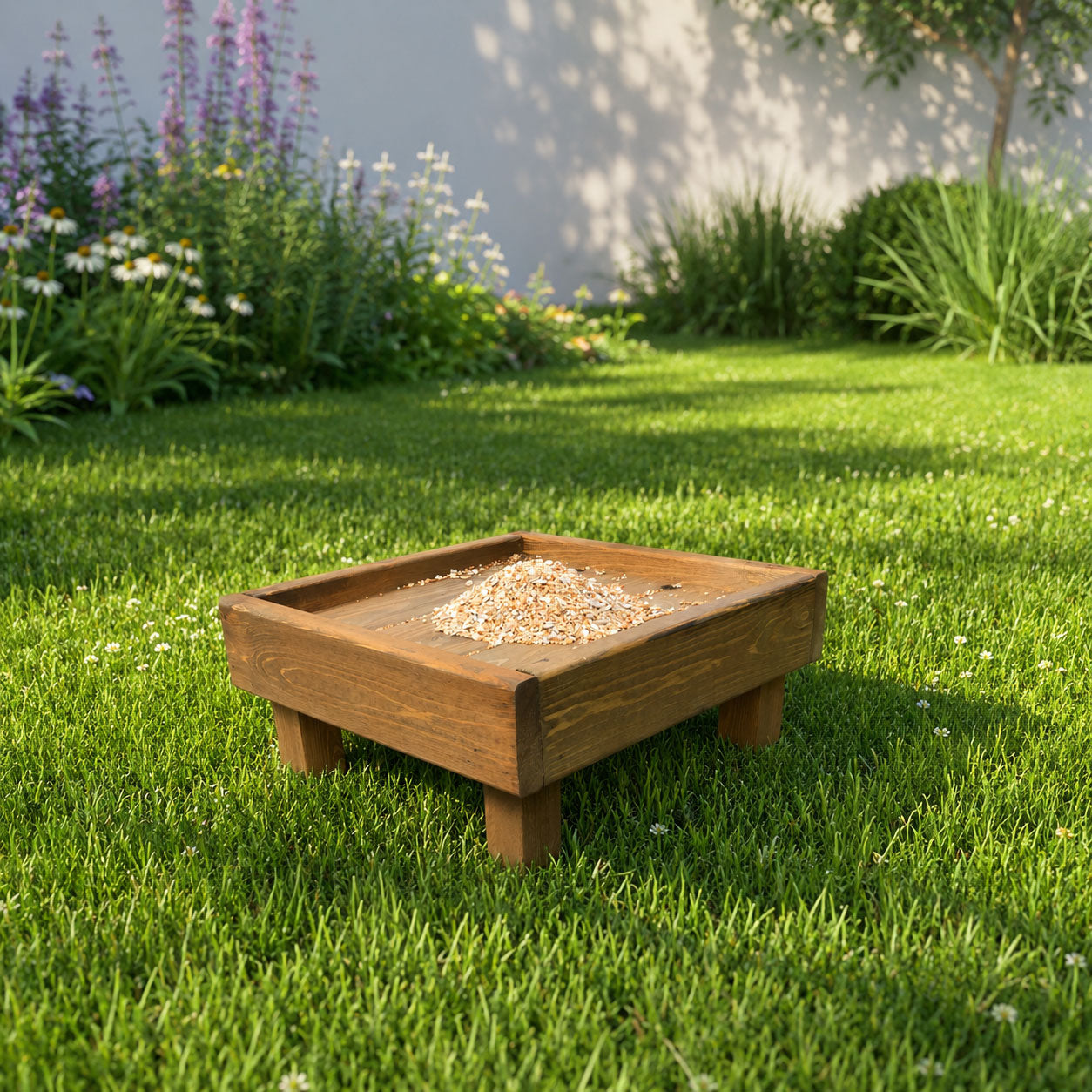 Wooden Ground Wild Bird Feeder Table Tray 30cm Heavy Duty Outdoor