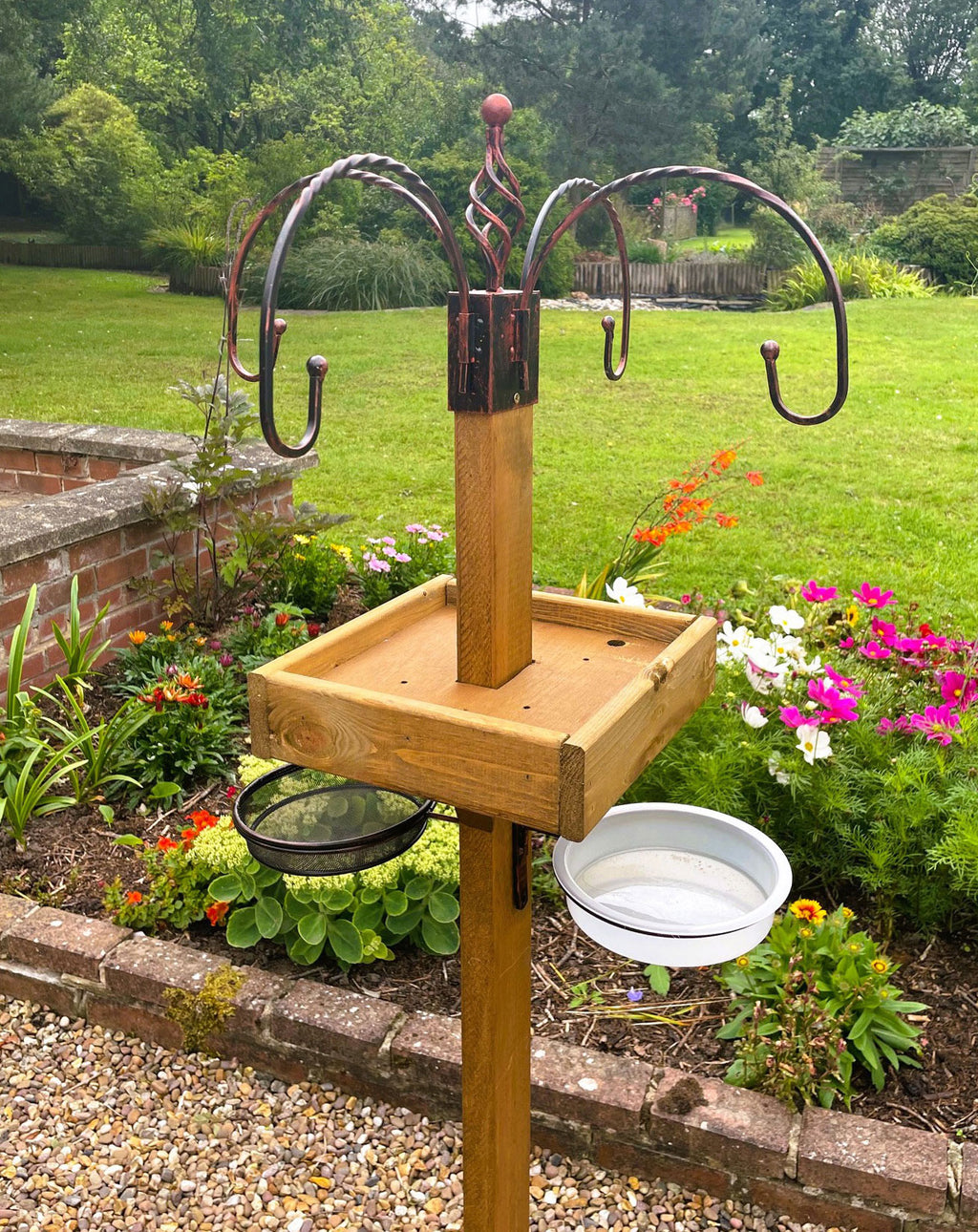 Heavy-Duty Wooden Bird Feeding Station with Stand & Hooks