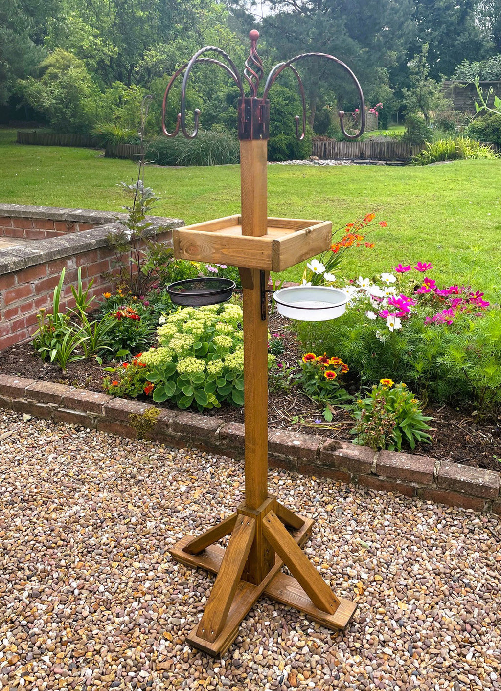 Heavy-Duty Wooden Bird Feeding Station with Stand & Hooks
